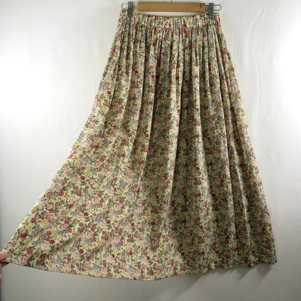 Susan Bristol Womens Dainty Ditsy Floral Maxi Skirt S/M Cottage Country Prairie